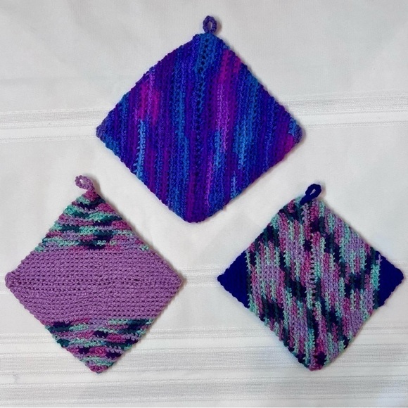 Hand Crafted Crochet Hot Pad Pot Holders Set‎ of 3 NEW - Picture 1 of 6